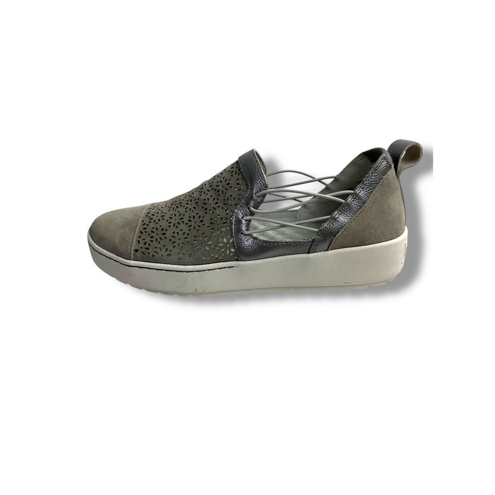 Jambu Erin Gray Silver Leather Laser Cut Floral Bungee Slip On Sneaker 9M